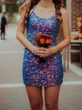 Blue Sequin Slip Mini Dress - Homecoming